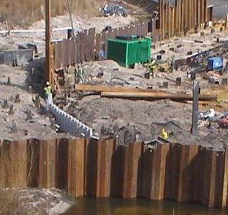 Closer view of above photo of dam foundation